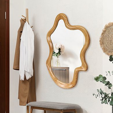 TOEMOA Irregular Shaped Wall Mirror with Natural Wood Frame Decorative Accent