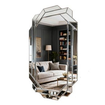 TOEMOA Large Frameless Beveled Edge Wall Mirror for Home Decor and Spacious Illusion