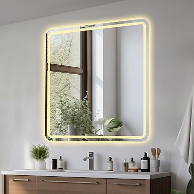 TOEMOA 36 Inch Square LED Anti-Fog Bathroom Mirror with Dimmable Lighting