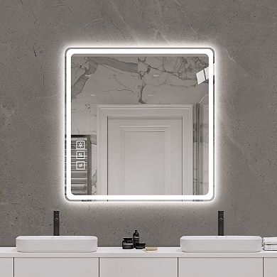 TOEMOA 36 Inch Square LED Anti-Fog Bathroom Mirror with Dimmable Lighting