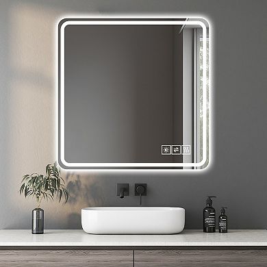 TOEMOA 36 Inch Square LED Anti-Fog Bathroom Mirror with Dimmable Lighting