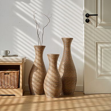 TOEMOA Elegant Artificial Rattan Floor Vase Set for Home Decoration