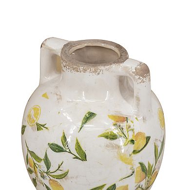 TOEMOA Decorative Ceramic Vase with Lemon Motif and Handles