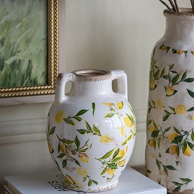TOEMOA Decorative Ceramic Vase with Lemon Motif and Handles
