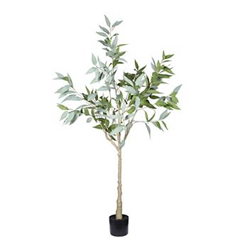TOEMOA Lifelike Artificial Eucalyptus Tree in Plastic Pot for Indoor Decor