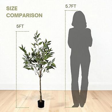 TOEMOA Lifelike Artificial Eucalyptus Tree in Plastic Pot for Indoor Decor