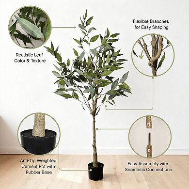 TOEMOA Lifelike Artificial Eucalyptus Tree in Plastic Pot for Indoor Decor