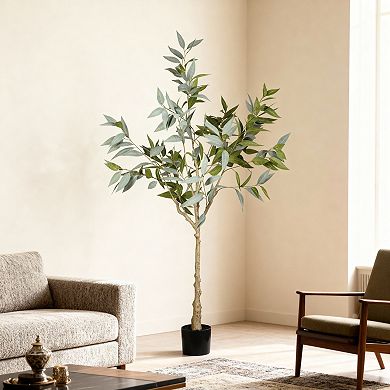 TOEMOA Lifelike Artificial Eucalyptus Tree in Plastic Pot for Indoor Decor