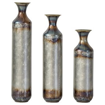 TOEMOA Artisanal Metal Vase Set of 3 with Rustic Textured Finish for Home Decor