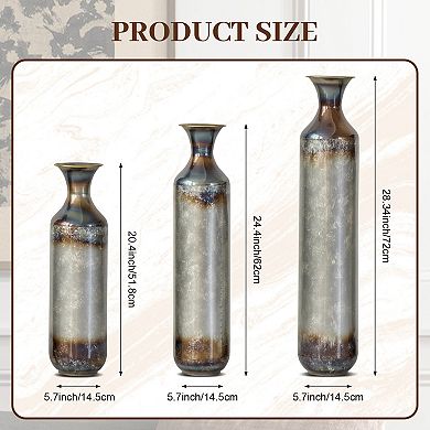 TOEMOA Artisanal Metal Vase Set of 3 with Rustic Textured Finish for Home Decor