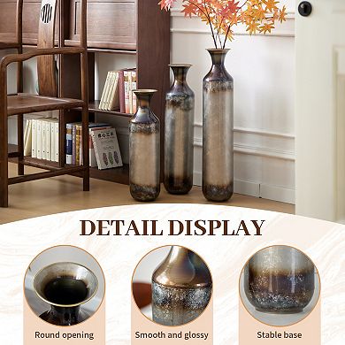 TOEMOA Artisanal Metal Vase Set of 3 with Rustic Textured Finish for Home Decor
