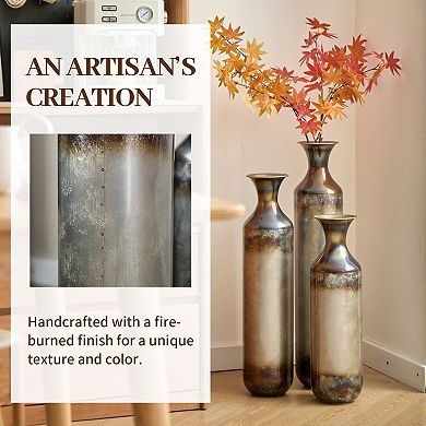 TOEMOA Artisanal Metal Vase Set of 3 with Rustic Textured Finish for Home Decor