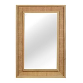TOEMOA Natural Rattan Rectangle Solid Wood Frame Wall Mirror