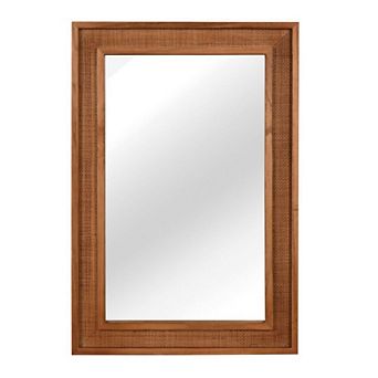 TOEMOA Natural Rattan Rectangle Solid Wood Frame Wall Mirror