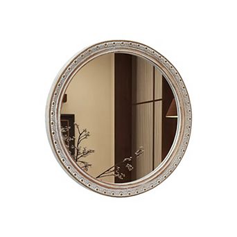 TOEMOA Ornate Round Wall Mirror with Carved Frame for Interior Spaces