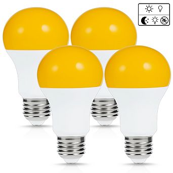 Dusk to Dawn Outdoor Bug Light Bulbs A19, E26 Base 2000K Yellow Bug Repellent 500LM, 4 Pack