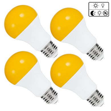 Dusk to Dawn Outdoor Bug Light Bulbs A19, E26 Base 2000K Yellow Bug Repellent 500LM, 4 Pack