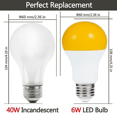 Dusk to Dawn Outdoor Bug Light Bulbs A19, E26 Base 2000K Yellow Bug Repellent 500LM, 4 Pack