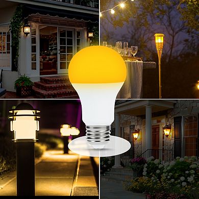Dusk to Dawn Outdoor Bug Light Bulbs A19, E26 Base 2000K Yellow Bug Repellent 500LM, 4 Pack