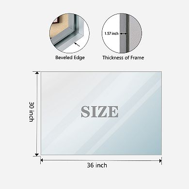 TOEMOA 36x30 Inch Glossy Black Rectangle Wall Mirror with Metal Frame