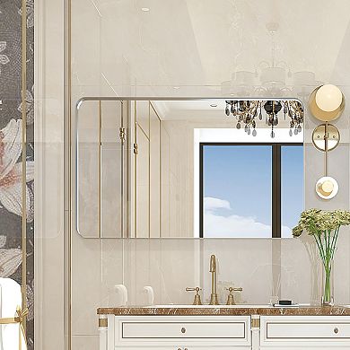 TOEMOA Large Silver Framed Rectangular Wall Mirror for Bathroom and Home Decor