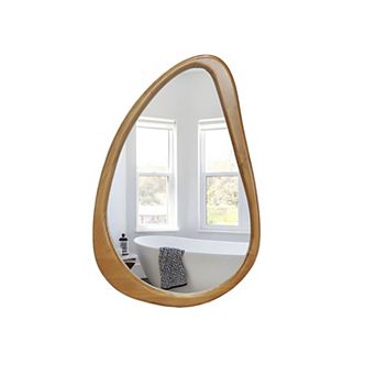 TOEMOA Modern Irregular Teardrop Wooden Wall Mirror for Home Decoration