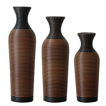 TOEMOA Hand-Woven Rattan Floor Vases Set of 3 for Home and Office Decor