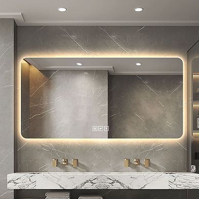 TOEMOA 48x24 Inch LED Backlit Bathroom Mirror with Anti-Fog and Dimmable Lighting