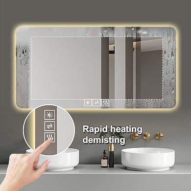 TOEMOA 48x24 Inch LED Backlit Bathroom Mirror with Anti-Fog and Dimmable Lighting