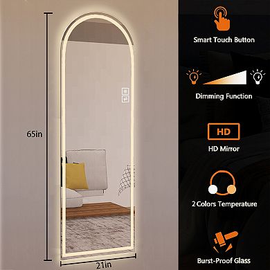 TOEMOA Arch Design LED Full Length Mirror with Dimmable Lights