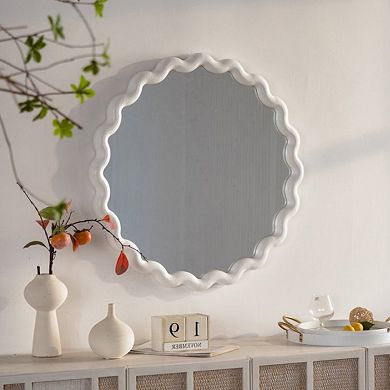 TOEMOA Scalloped Round Wall Mirror with Wavy Frame Modern Home Decor