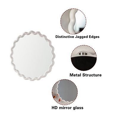TOEMOA Scalloped Round Wall Mirror with Wavy Frame Modern Home Decor