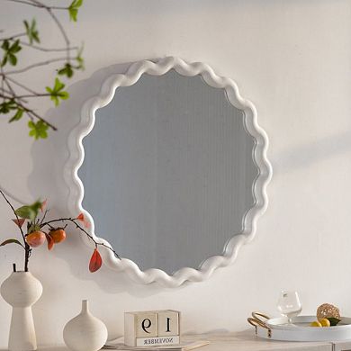 TOEMOA Scalloped Round Wall Mirror with Wavy Frame Modern Home Decor