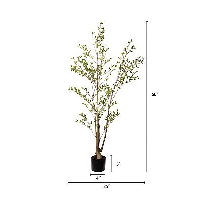 TOEMOA 5FT Artificial Olive Tree in Black Plastic Pot for Indoor Home Decor