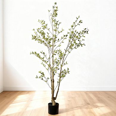TOEMOA 5FT Artificial Olive Tree in Black Plastic Pot for Indoor Home Decor