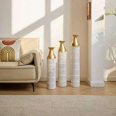TOEMOA Tall Metal Floor Vases Set of Three for Elegant Home Decor Display
