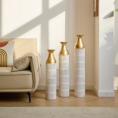 TOEMOA Tall Metal Floor Vases Set of Three for Elegant Home Decor Display