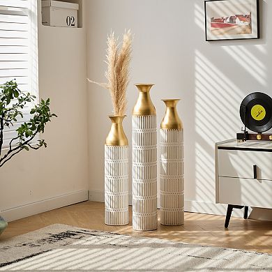 TOEMOA Tall Metal Floor Vases Set of Three for Elegant Home Decor Display