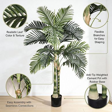 TOEMOA Five Foot Artificial Palm Tree in Plastic Pot Indoor Outdoor Decor