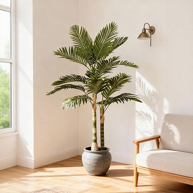 TOEMOA Five Foot Artificial Palm Tree in Plastic Pot Indoor Outdoor Decor