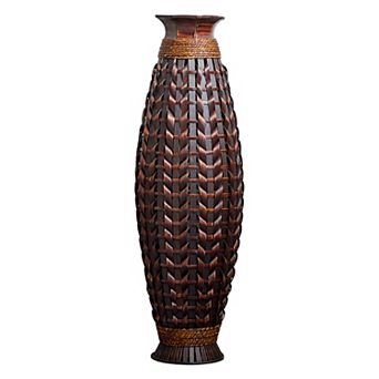 TOEMOA Handwoven Tall Bamboo Floor Vase for Decorative Dried Floral Arrangements