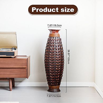 TOEMOA Handwoven Tall Bamboo Floor Vase for Decorative Dried Floral Arrangements