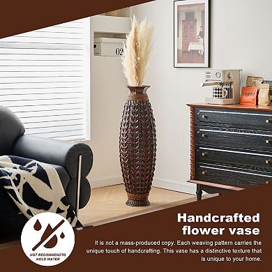 TOEMOA Handwoven Tall Bamboo Floor Vase for Decorative Dried Floral Arrangements