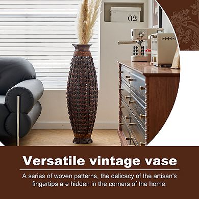 TOEMOA Handwoven Tall Bamboo Floor Vase for Decorative Dried Floral Arrangements