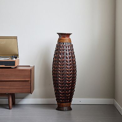 TOEMOA Handwoven Tall Bamboo Floor Vase for Decorative Dried Floral Arrangements