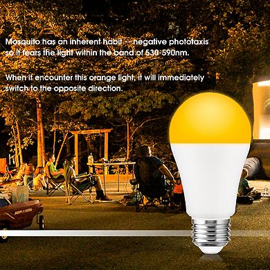 Dusk to Dawn LED Bug Light Bulb 100W Equivalent, A19 E26 Base Yellow 3000K Outdoor Use, 2 Pack