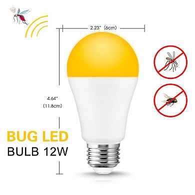 Dusk to Dawn LED Bug Light Bulb 100W Equivalent, A19 E26 Base Yellow 3000K Outdoor Use, 2 Pack