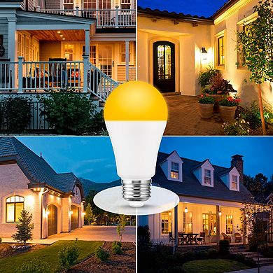 Dusk to Dawn LED Bug Light Bulb 100W Equivalent, A19 E26 Base Yellow 3000K Outdoor Use, 2 Pack