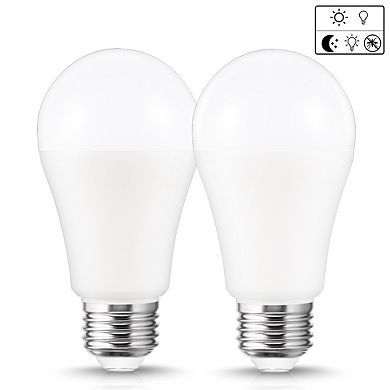 Dusk to Dawn LED Bug Light Bulb 100W Equivalent, A19 E26 Base Yellow 3000K Outdoor Use, 2 Pack