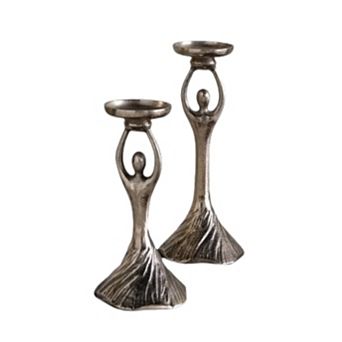 TOEMOA Set of 2 Abstract Sculptural Aluminum Pillar Candle Holders Modern Decor